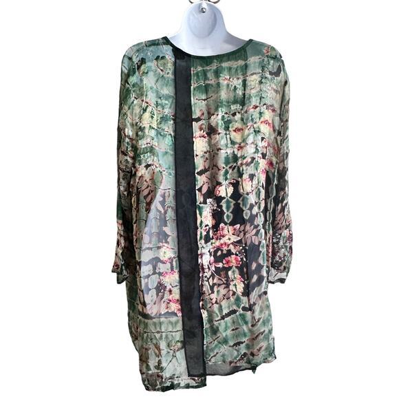 CITRON Santa Monica tie dye floral embossed logenlook open front cardigan 1X - Picture 2 of 12